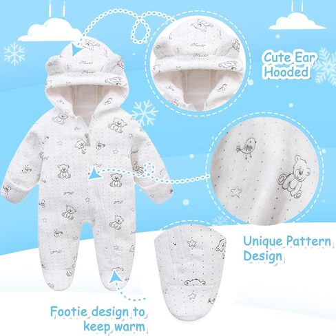 Fairy Baby Newborn Baby Bear Suit Thin Fleece Footie Romper Snowsuit Hooded Jumpsuit Bodysuit Winter Clothes Boy Girl 0-12M in Saudi Arabia