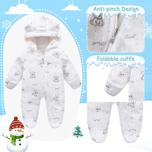 Fairy Baby Newborn Baby Bear Suit Thin Fleece Footie Romper Snowsuit Hooded Jumpsuit Bodysuit Winter Clothes Boy Girl 0-12M in Saudi Arabia