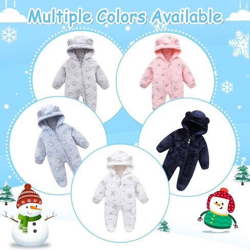 Fairy Baby Newborn Baby Bear Suit Thin Fleece Footie Romper Snowsuit Hooded Jumpsuit Bodysuit Winter Clothes Boy Girl 0-12M in Saudi Arabia