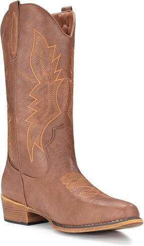 IUV Cowboy Boots For Women Western Boots Cowgirl Boots Pull On Pointy Toe Mid Calf Boots in Saudi Arabia
