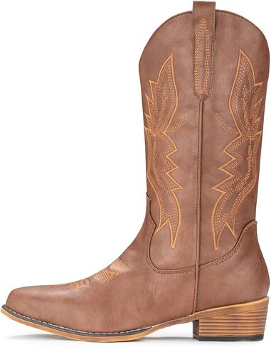 IUV Cowboy Boots For Women Western Boots Cowgirl Boots Pull On Pointy Toe Mid Calf Boots in Saudi Arabia