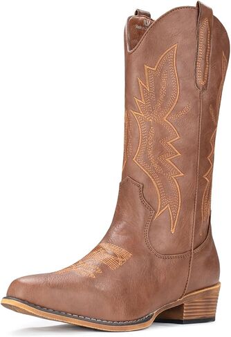 IUV Cowboy Boots For Women Western Boots Cowgirl Boots Pull On Pointy Toe Mid Calf Boots in Saudi Arabia