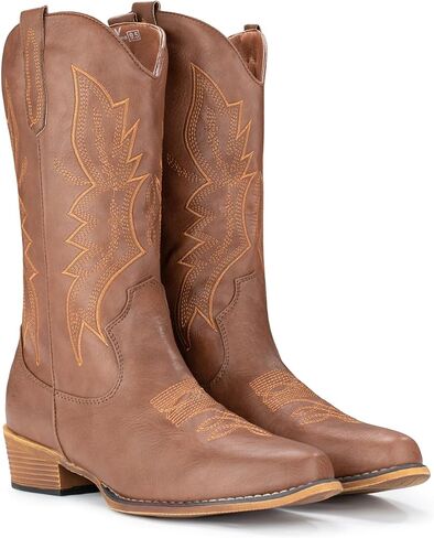 IUV Cowboy Boots For Women Western Boots Cowgirl Boots Pull On Pointy Toe Mid Calf Boots in Saudi Arabia