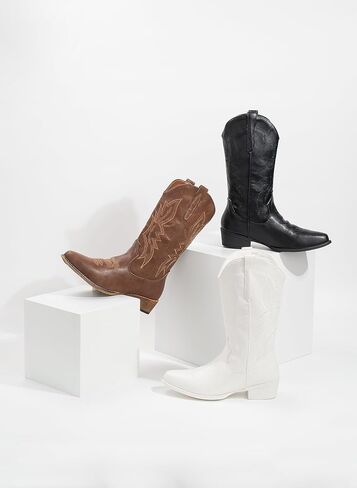 IUV Cowboy Boots For Women Western Boots Cowgirl Boots Pull On Pointy Toe Mid Calf Boots in Saudi Arabia