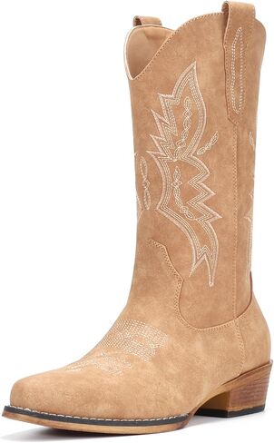 IUV Cowboy Boots For Women Western Boots Cowgirl Boots Pull On Pointy Toe Mid Calf Boots in Saudi Arabia