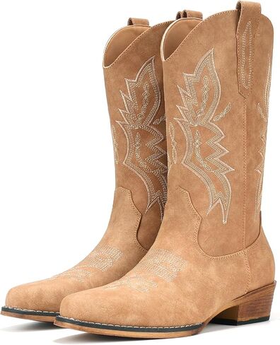 IUV Cowboy Boots For Women Western Boots Cowgirl Boots Pull On Pointy Toe Mid Calf Boots in Saudi Arabia