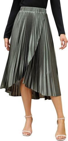 KOJOOIN Women's Midi Pleated Skirts Maternity High Elastic Waisted A Line Midi Skirts with Lining in Saudi Arabia
