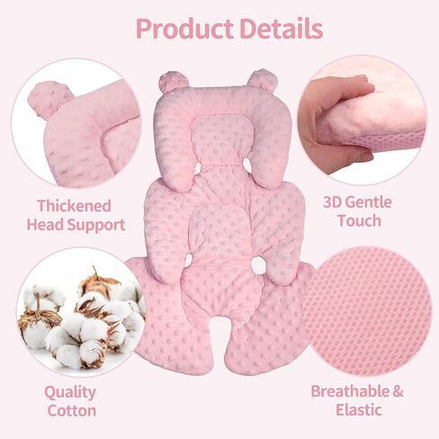 3in1 Reversible Carseat Head Body Support Newborn,3D Minnky Infant Car Seat Insert,Extra Soft Breathable Baby Car Seat Pillow Cushion Boys Girls,fit Stroller,Bouncer,Swing(Pink) in Saudi Arabia