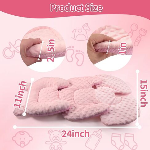 3in1 Reversible Carseat Head Body Support Newborn,3D Minnky Infant Car Seat Insert,Extra Soft Breathable Baby Car Seat Pillow Cushion Boys Girls,fit Stroller,Bouncer,Swing(Pink) in Saudi Arabia