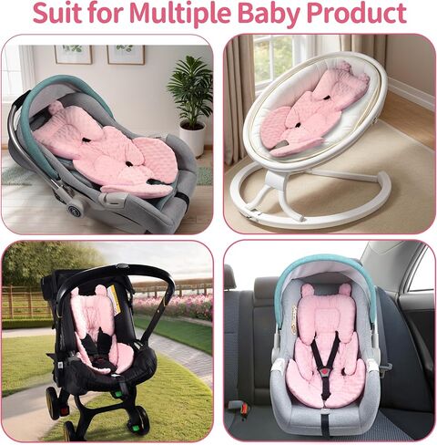 3in1 Reversible Carseat Head Body Support Newborn,3D Minnky Infant Car Seat Insert,Extra Soft Breathable Baby Car Seat Pillow Cushion Boys Girls,fit Stroller,Bouncer,Swing(Pink) in Saudi Arabia
