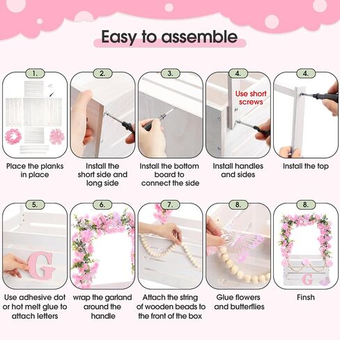 Wooden Baby Shower Crate Closet Baby Basket with Handle Box with Butterfly Eucalyptus Garland Bead Artificial Flowers Large Letter for Pregnancy New Parent Gift(White) in Saudi Arabia