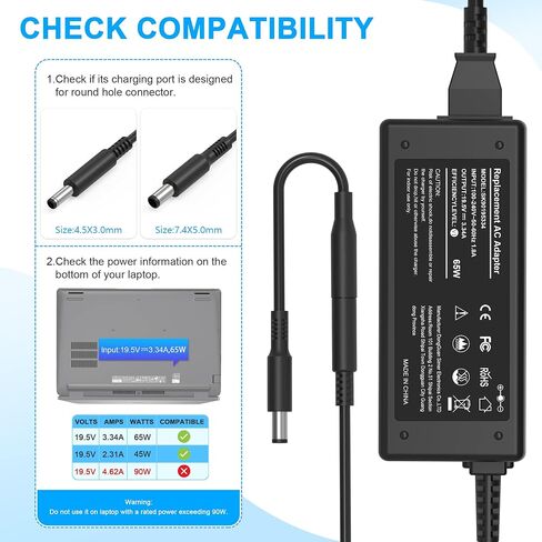 بديل لشاحن الكمبيوتر المحمول Dell بقدرة 65 وات USB C، Dell Latitude 5420 5430 5520 5320 7420 7430، XPS 12 9250 XPS 13 9350، LA65NM170، HA65NM170، 02YK0F، 0M1WCF، LA65NM190، HA65NM190، DA65NM 190 سلك طاقة من النوع C in Kuwait