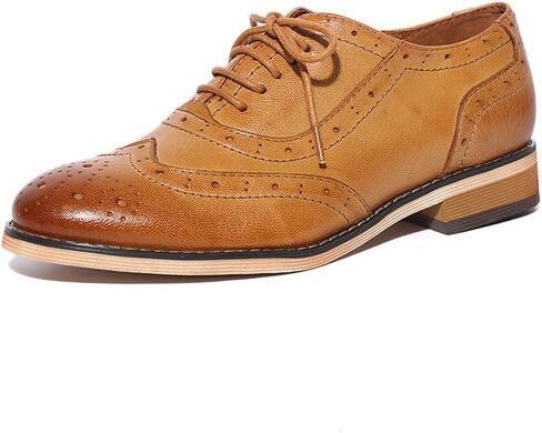 Mona flying Womens Leather Flat Oxfords Shoes for Women Perforated Lace-up Wingtip Vintage Brogues Shoes in Saudi Arabia