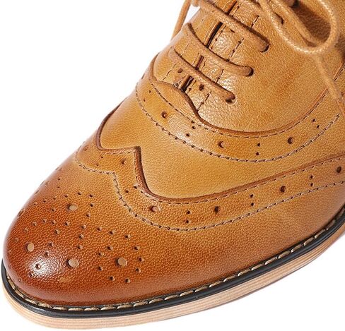 Mona flying Womens Leather Flat Oxfords Shoes for Women Perforated Lace-up Wingtip Vintage Brogues Shoes in Saudi Arabia