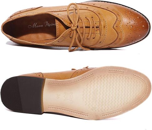 Mona flying Womens Leather Flat Oxfords Shoes for Women Perforated Lace-up Wingtip Vintage Brogues Shoes in Saudi Arabia