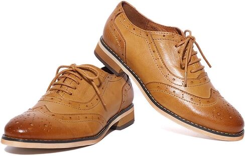 Mona flying Womens Leather Flat Oxfords Shoes for Women Perforated Lace-up Wingtip Vintage Brogues Shoes in Saudi Arabia