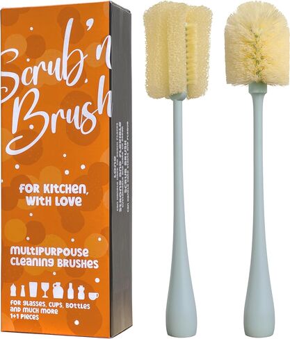 Scrub'n'Brush 1+1 PCS Bottle Brush Set with Soft Bristles and Scrub Brush - Kitchen Cleaning Brush for Cups, Coffee Mugs, Tea Kettles, Baby Bottles and More in Saudi Arabia