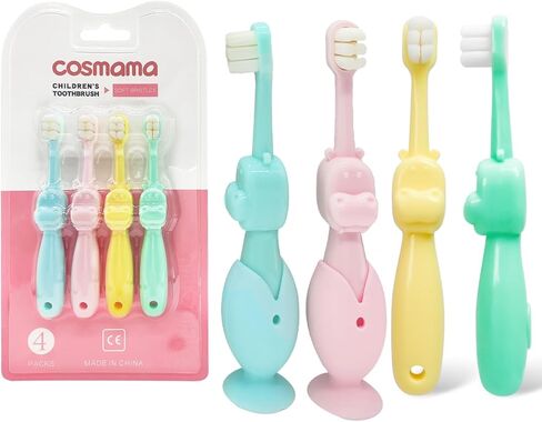 Kids Toothbrushes 4 Pack,Soft Bristles Toddler Toothbrush Age 2-6, Baby Toothbrush with 2 Silicone Holder Travel Toothbrush Set in Saudi Arabia
