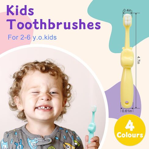 Kids Toothbrushes 4 Pack,Soft Bristles Toddler Toothbrush Age 2-6, Baby Toothbrush with 2 Silicone Holder Travel Toothbrush Set in Saudi Arabia