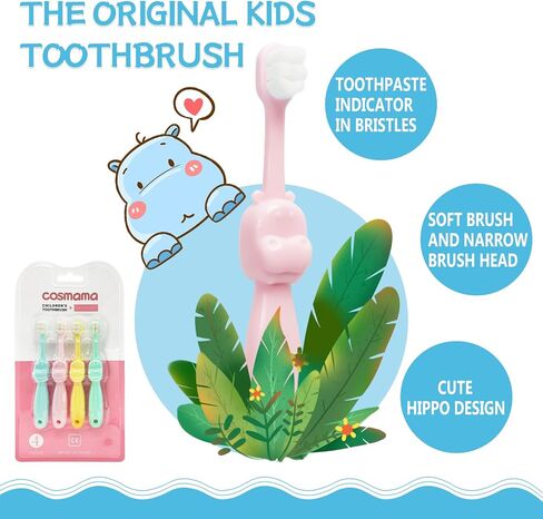 Kids Toothbrushes 4 Pack,Soft Bristles Toddler Toothbrush Age 2-6, Baby Toothbrush with 2 Silicone Holder Travel Toothbrush Set in Saudi Arabia