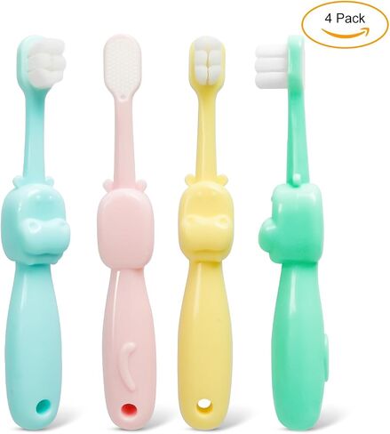 Kids Toothbrushes 4 Pack,Soft Bristles Toddler Toothbrush Age 2-6, Baby Toothbrush with 2 Silicone Holder Travel Toothbrush Set in Saudi Arabia