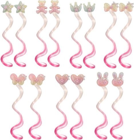 14 PCS Gradient Curly Hair Clip, Hair Clips for Girls, 13in Rainbow Hair Extensions for Kids, Curly Clip in Hair Extensions for Toddler Kids Girls Ponytails Accessories (Red) in Saudi Arabia