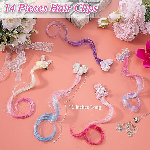 14 PCS Gradient Curly Hair Clip, Hair Clips for Girls, 13in Rainbow Hair Extensions for Kids, Curly Clip in Hair Extensions for Toddler Kids Girls Ponytails Accessories (Red) in Saudi Arabia