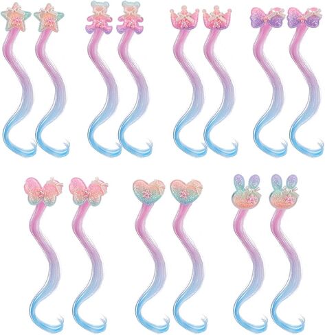 14 PCS Gradient Curly Hair Clip, Hair Clips for Girls, 13in Rainbow Hair Extensions for Kids, Curly Clip in Hair Extensions for Toddler Kids Girls Ponytails Accessories (Red) in Saudi Arabia