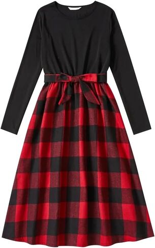 AWIBMK Mommy and Me Christmas Dresses Green Red Plaid Dress Fall Winter Xmas Holiday Mom Daughter Matching outfits in Kuwait