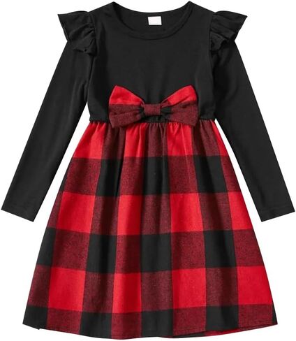 AWIBMK Mommy and Me Christmas Dresses Green Red Plaid Dress Fall Winter Xmas Holiday Mom Daughter Matching outfits in Kuwait