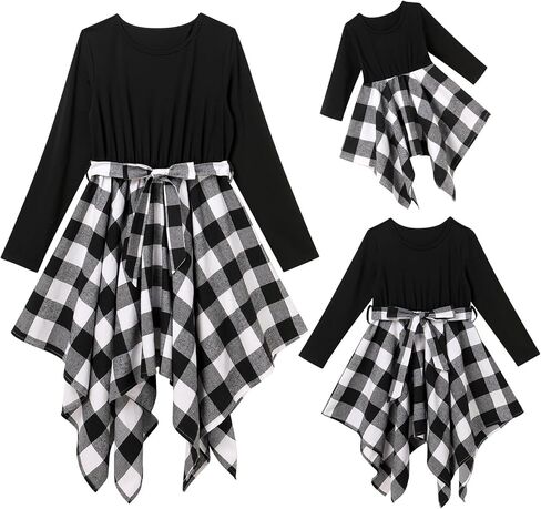 AWIBMK Mommy and Me Christmas Dresses Green Red Plaid Dress Fall Winter Xmas Holiday Mom Daughter Matching outfits in Kuwait