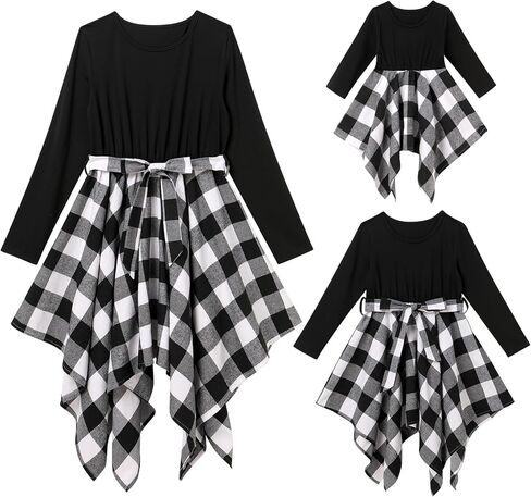 AWIBMK Mommy and Me Christmas Dresses Green Red Plaid Dress Fall Winter Xmas Holiday Mom Daughter Matching outfits in Kuwait