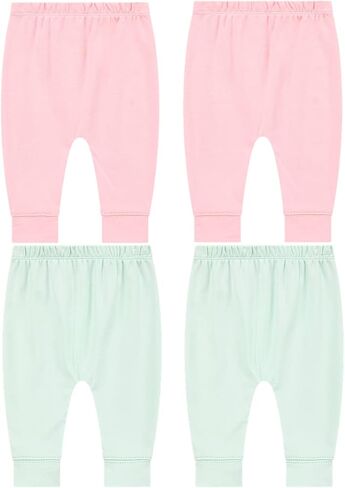 Pack of 4 Baby Jogger Pants - Soft Cotton Pants for Boys and Girls - Unisex Cute Color Designs for Infants in Kuwait