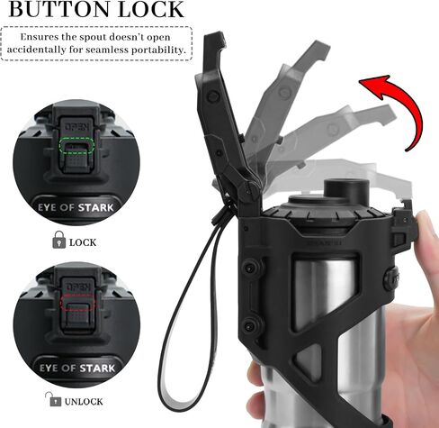 Water Bottle with Fixed Module, Vacuum Insulated Stainless Steel Water Cup, Leak Proof Button Lock, Drinking Bottle for Men, Easy Clean, Black in Saudi Arabia