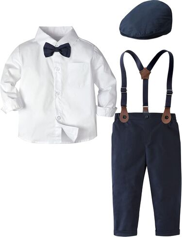A&J DESIGN Toddler Boys Formal Outfit Baby Wedding Dress Clothes Kids Gentleman Suit Pants Set with Suspender in Saudi Arabia