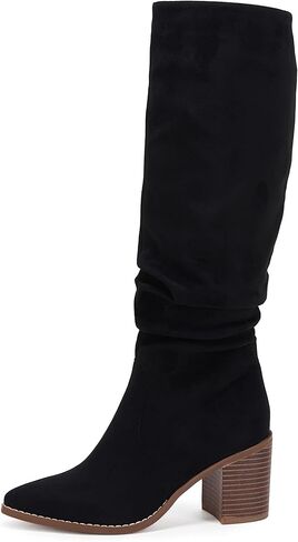 Huiyuzhi إمرأة وأشار اصبع القدم منتصف كعب مكتنزة الجانب سستة الجانب أحذية عالية في الركبة الجوارب الطويلة in Kuwait