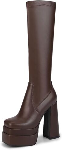 wetkiss Classic Platform Knee High Boots Go Go Boots | Chunky Heel, Hallowee, Stretch Fabric, Square Toe, Good Gifts, Cosplay Custume, Festival,Versatile in Saudi Arabia