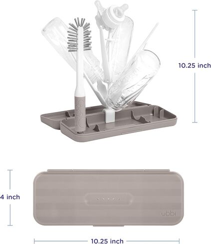 Ubbi On-The-Go Drying Rack and Brush Set, Includes Travel Case and Bottle Brush for Compact Storage, Holds Up to 8 Bottles, Baby Travel Accessories, Taupe in Saudi Arabia