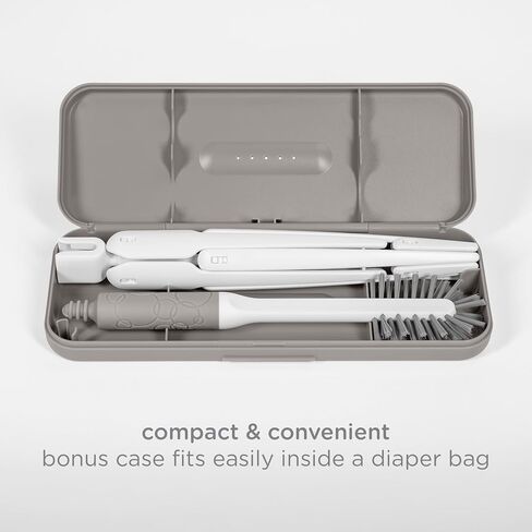 Ubbi On-The-Go Drying Rack and Brush Set, Includes Travel Case and Bottle Brush for Compact Storage, Holds Up to 8 Bottles, Baby Travel Accessories, Taupe in Saudi Arabia