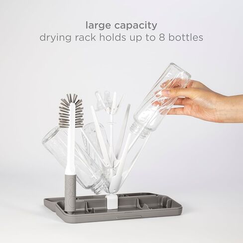 Ubbi On-The-Go Drying Rack and Brush Set, Includes Travel Case and Bottle Brush for Compact Storage, Holds Up to 8 Bottles, Baby Travel Accessories, Taupe in Saudi Arabia