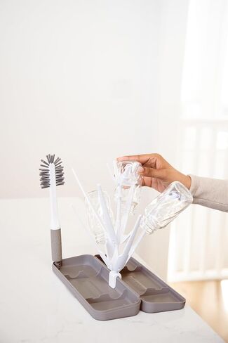 Ubbi On-The-Go Drying Rack and Brush Set, Includes Travel Case and Bottle Brush for Compact Storage, Holds Up to 8 Bottles, Baby Travel Accessories, Taupe in Saudi Arabia