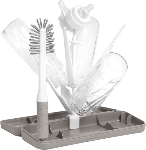Ubbi On-The-Go Drying Rack and Brush Set, Includes Travel Case and Bottle Brush for Compact Storage, Holds Up to 8 Bottles, Baby Travel Accessories, Taupe in Saudi Arabia