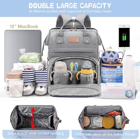 Diaper Bag Backpack, Large Capacity Multifunction Baby Bag for Boy Girl, Travel for Moms Dads, Baby Registry Search Shower Gifts Waterproof and Stylish Gray in Saudi Arabia