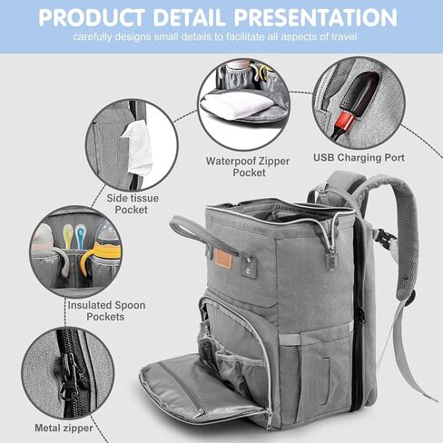 Diaper Bag Backpack, Large Capacity Multifunction Baby Bag for Boy Girl, Travel for Moms Dads, Baby Registry Search Shower Gifts Waterproof and Stylish Gray in Saudi Arabia