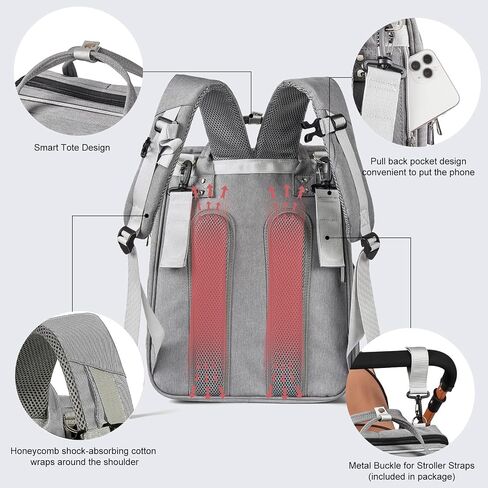 Diaper Bag Backpack, Large Capacity Multifunction Baby Bag for Boy Girl, Travel for Moms Dads, Baby Registry Search Shower Gifts Waterproof and Stylish Gray in Saudi Arabia
