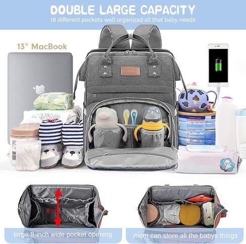 Diaper Bag Backpack, Large Capacity Multifunction Baby Bag for Boy Girl, Travel for Moms Dads, Baby Registry Search Shower Gifts Waterproof and Stylish Gray in Saudi Arabia