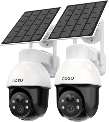 AOSU 3K/5MP Solar Security Cameras System Wireless Outdoor, Battery Powered WiFi Camera for Home Security, Panoramic PTZ, Auto Tracking, Human/Vehicle Detection, Color Night Vision (2 Pack) in Saudi Arabia
