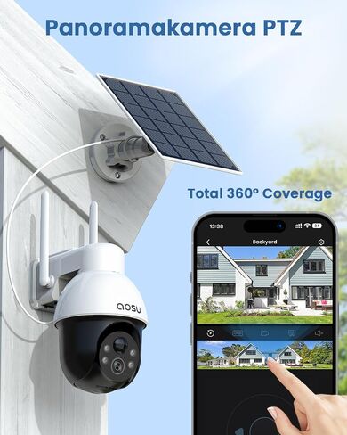 AOSU 3K/5MP Solar Security Cameras System Wireless Outdoor, Battery Powered WiFi Camera for Home Security, Panoramic PTZ, Auto Tracking, Human/Vehicle Detection, Color Night Vision (2 Pack) in Saudi Arabia
