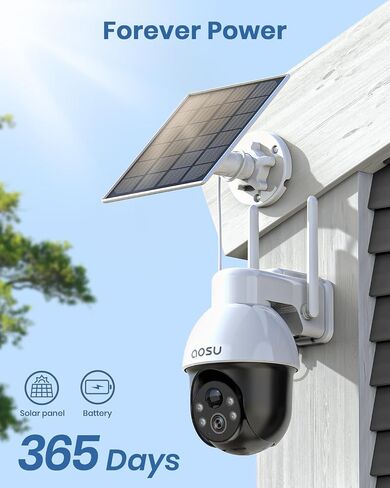 AOSU 3K/5MP Solar Security Cameras System Wireless Outdoor, Battery Powered WiFi Camera for Home Security, Panoramic PTZ, Auto Tracking, Human/Vehicle Detection, Color Night Vision (2 Pack) in Saudi Arabia