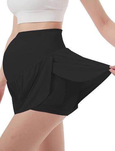 EXARUS Maternity Flowy Shorts Athletic Running Butterfly Workout Active Pregnancy 2 in 1 Over The Belly with Pockets in Kuwait